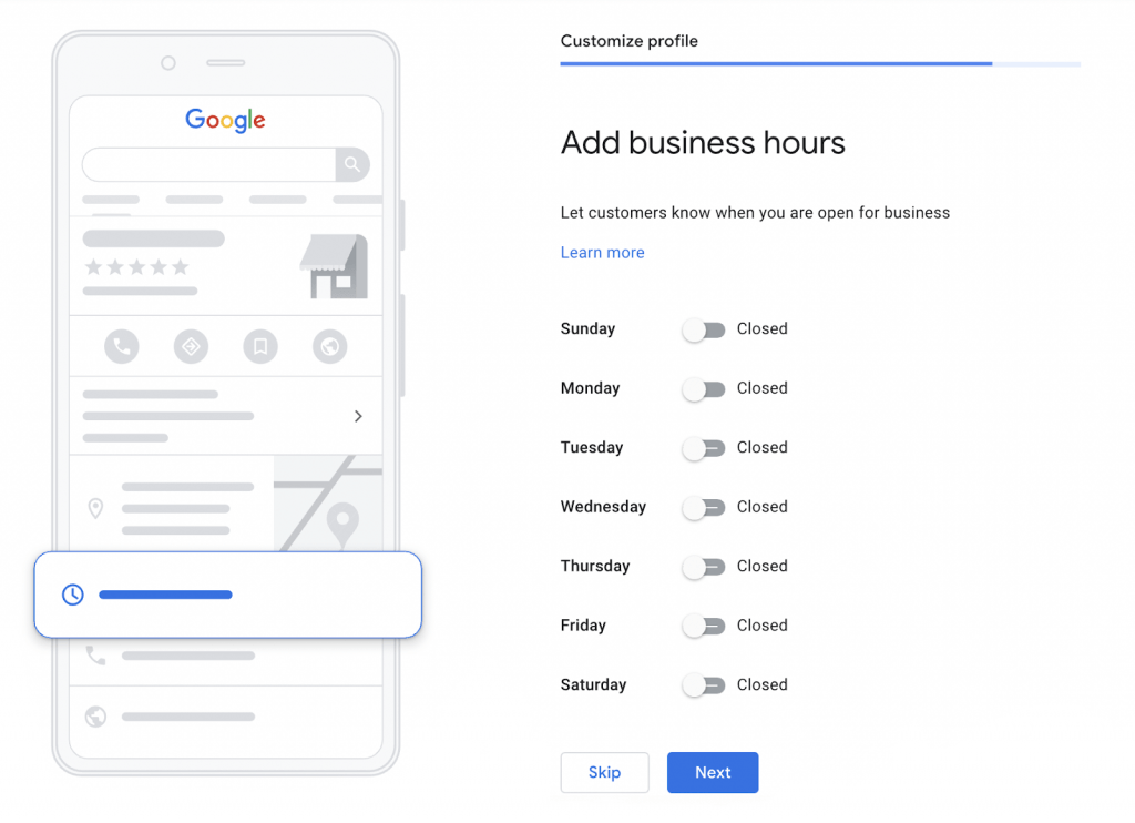 Add business hours to your GMB listings