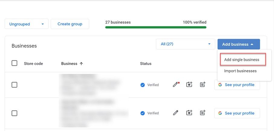 GMB listing offers indiviual or bulk add business options
