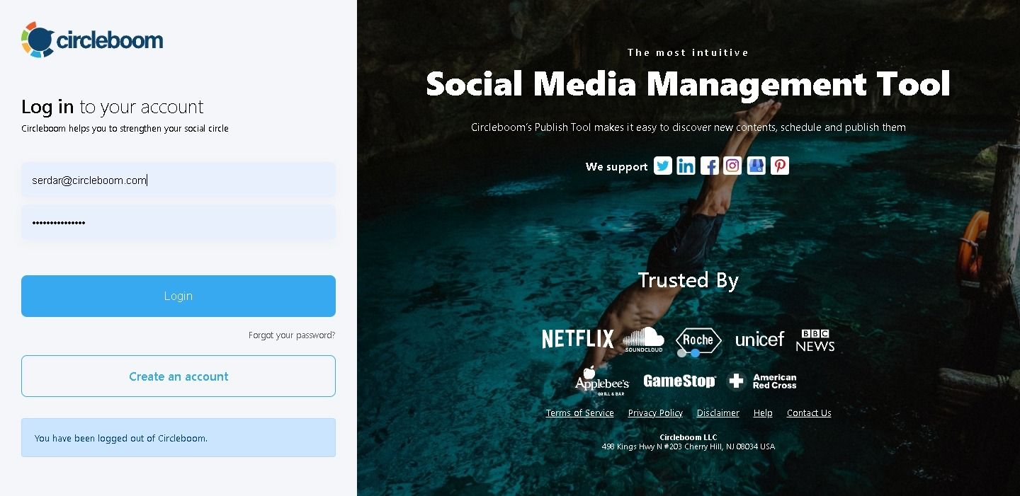 Circleboom login page
