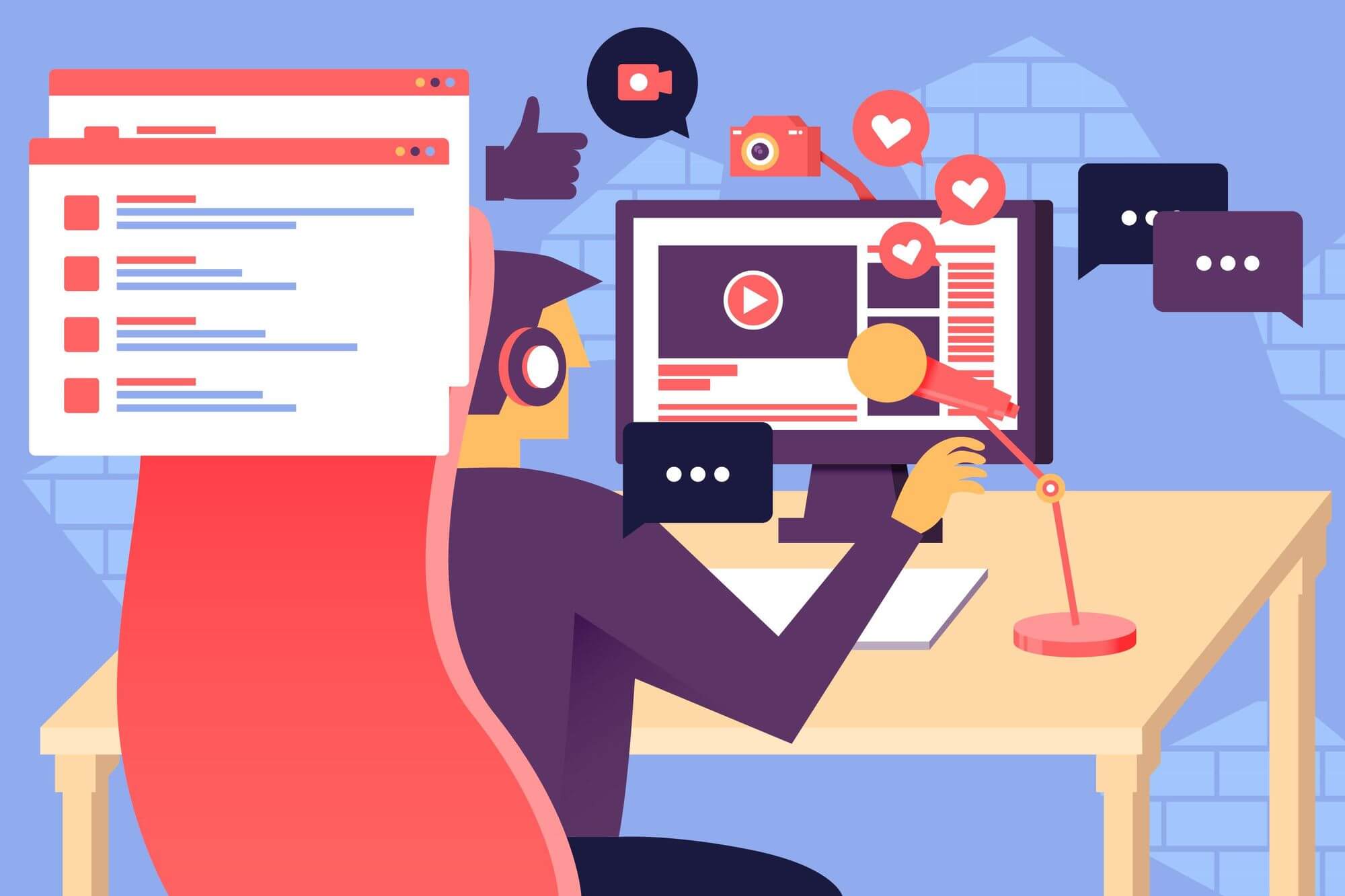 Streamer looks at computer cartoon