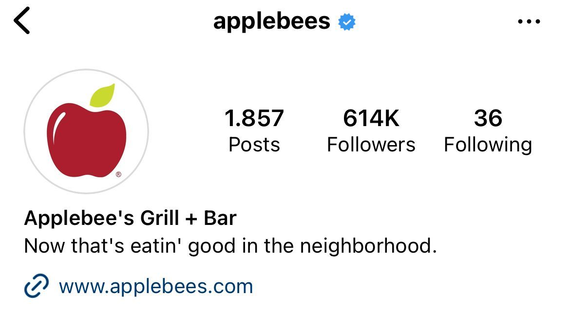 Our regular sucscriber Applebee's Grill + Bar's Instagram bio