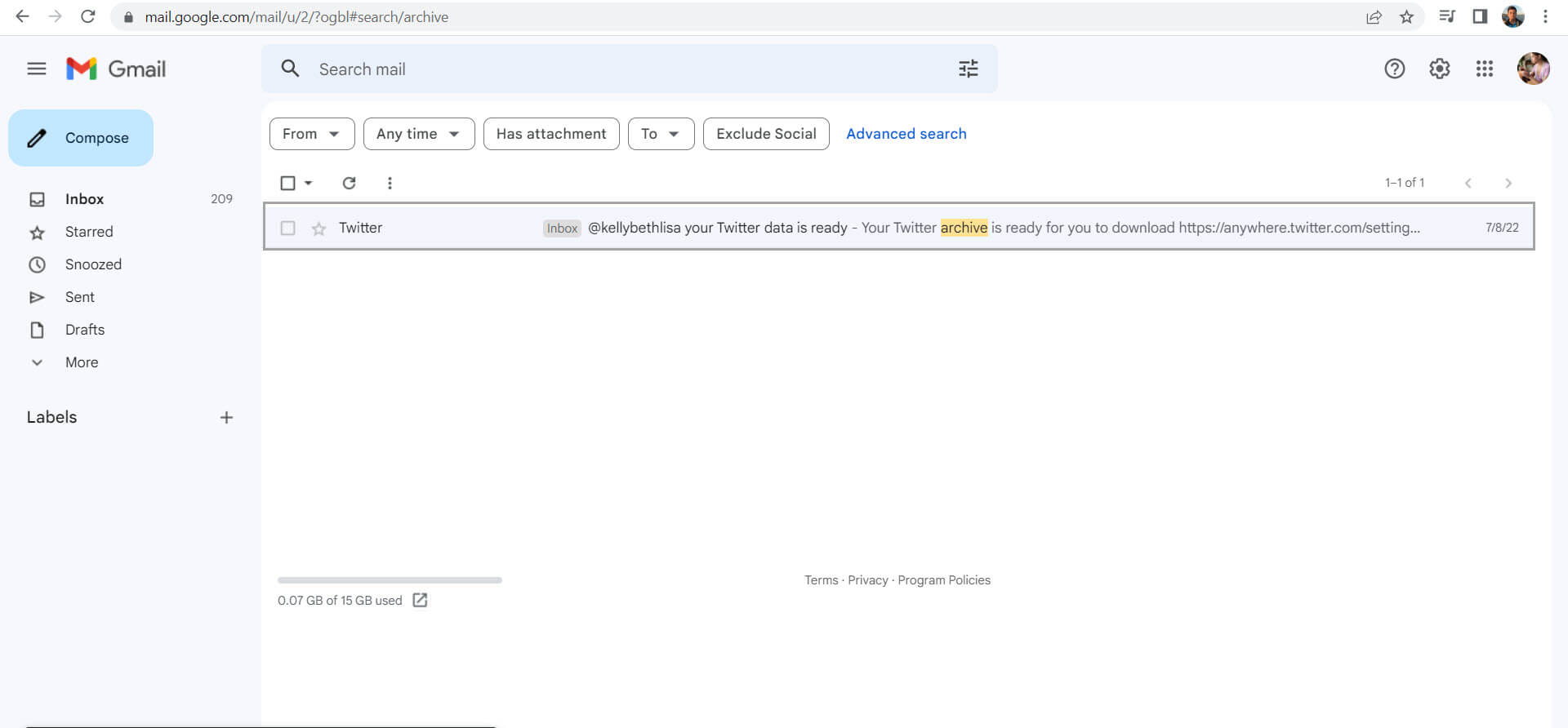 Get mail from Twitter