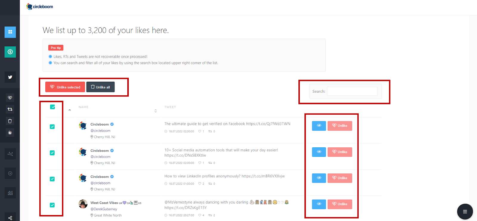 You can go unlike all your likes with Circleboom in one click.