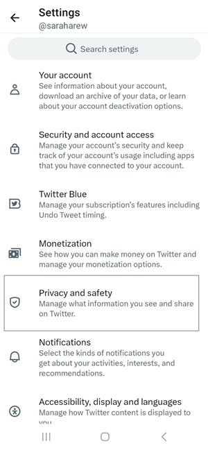 Select "Privacy and safety" from the menu.