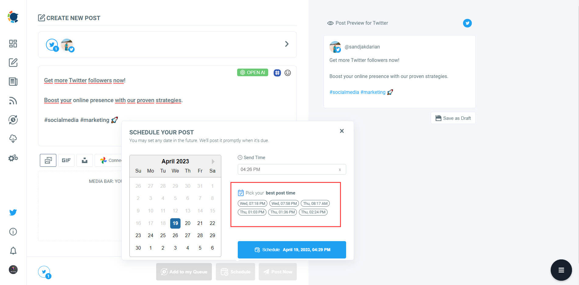 Schedule tweets at the best times.