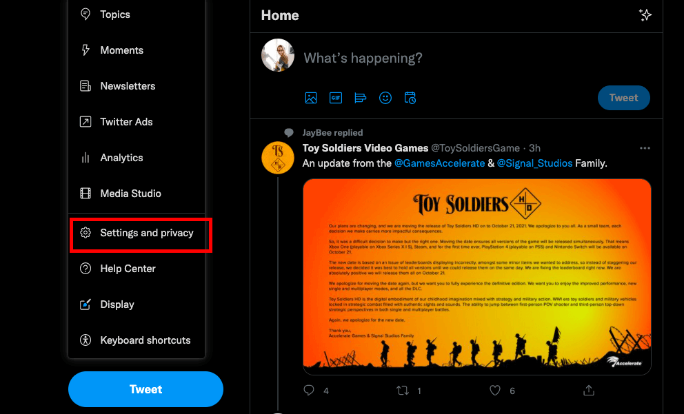 Settings and privacy