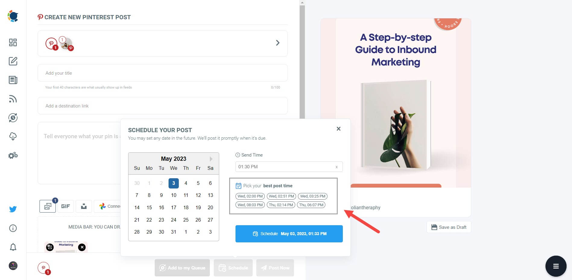 The best time to pin provided by Circleboom