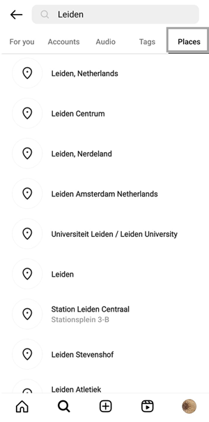 Go to "Places" on the results