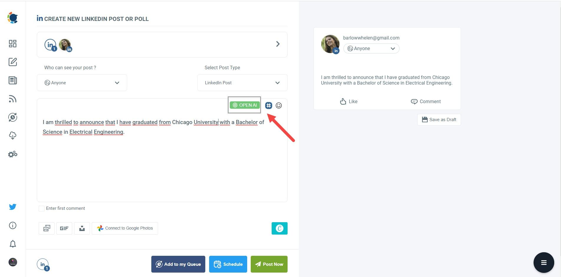 AI LinkedIn text generator