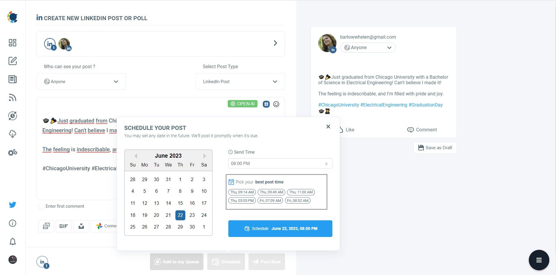 Schedule for the future.