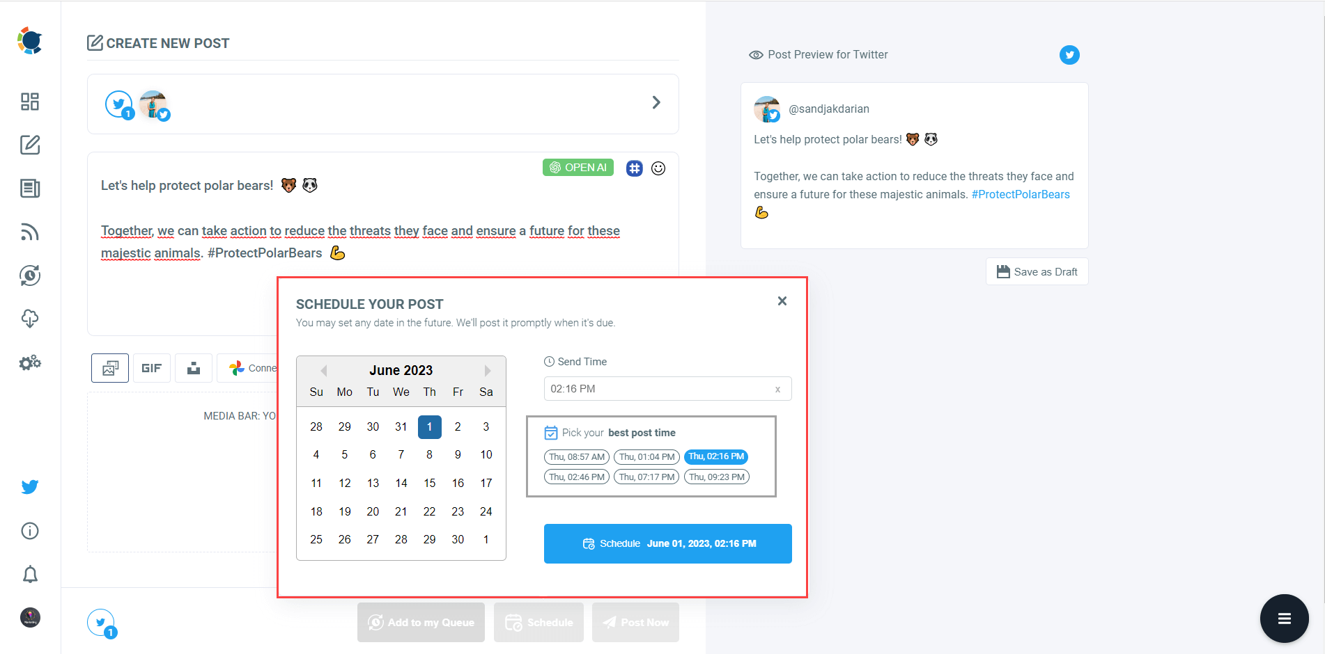 Schedule tweets at the best times to post