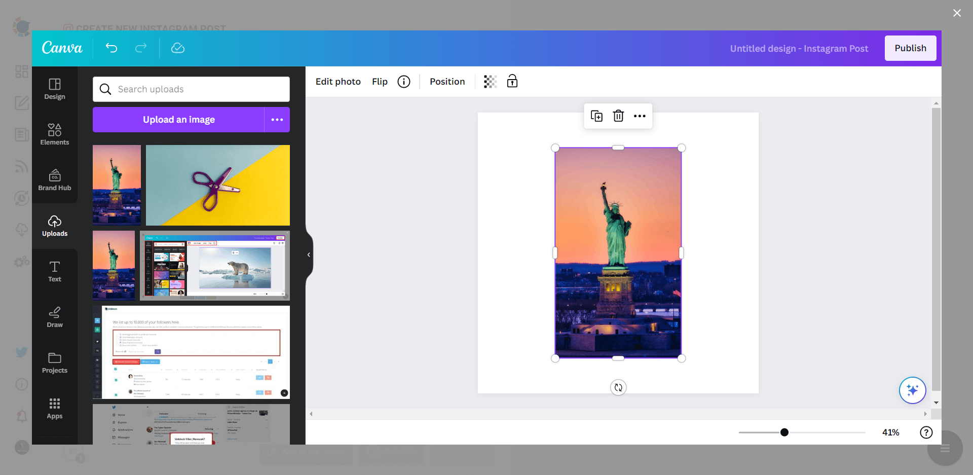 Adjust your photo for 1080 x 1080 regular Instagram post.