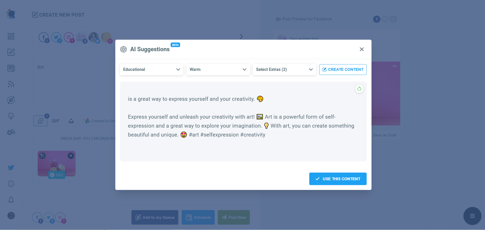 AI Suggestion for social media posts