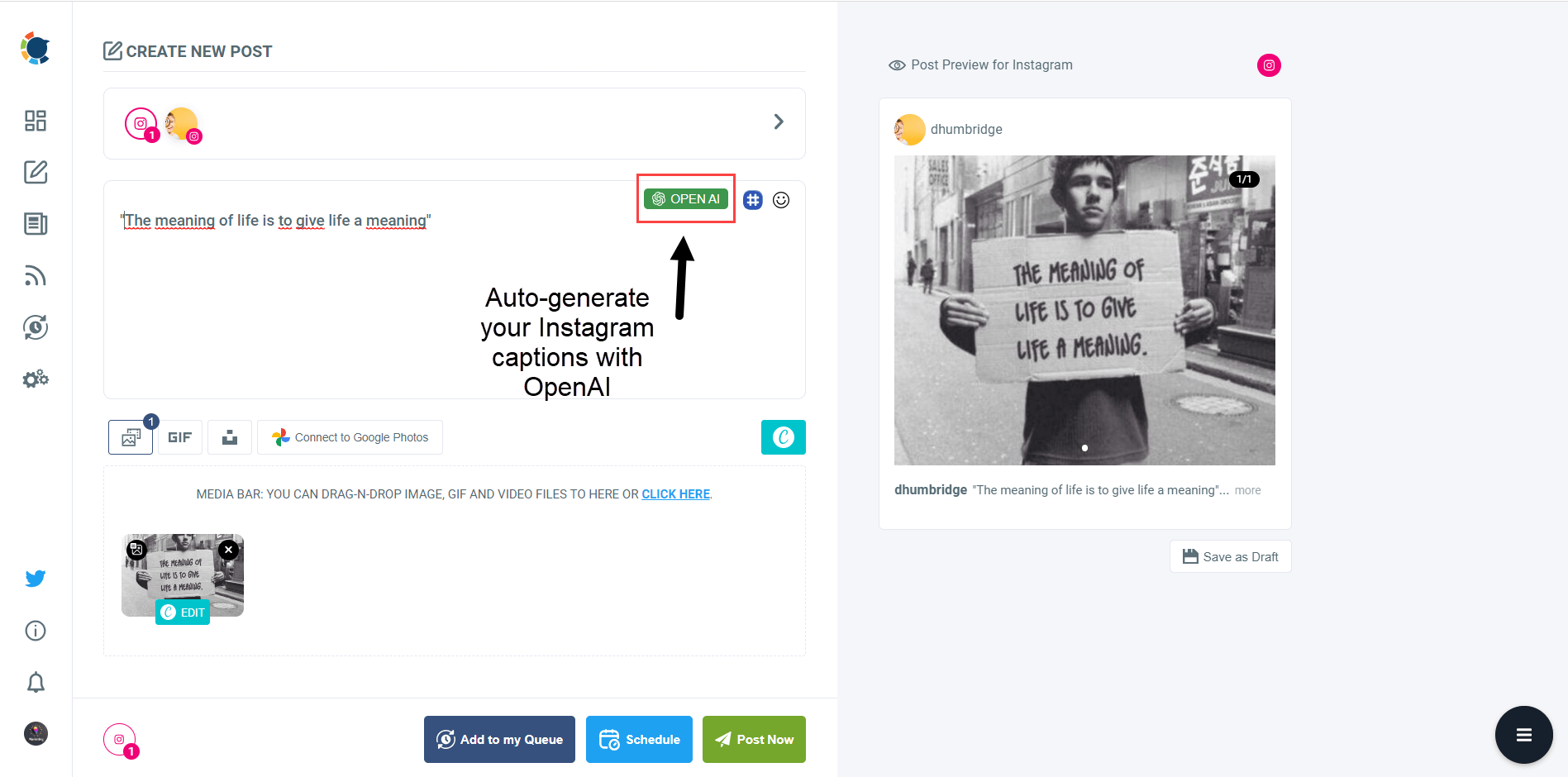 Auto-generate Instagram captions