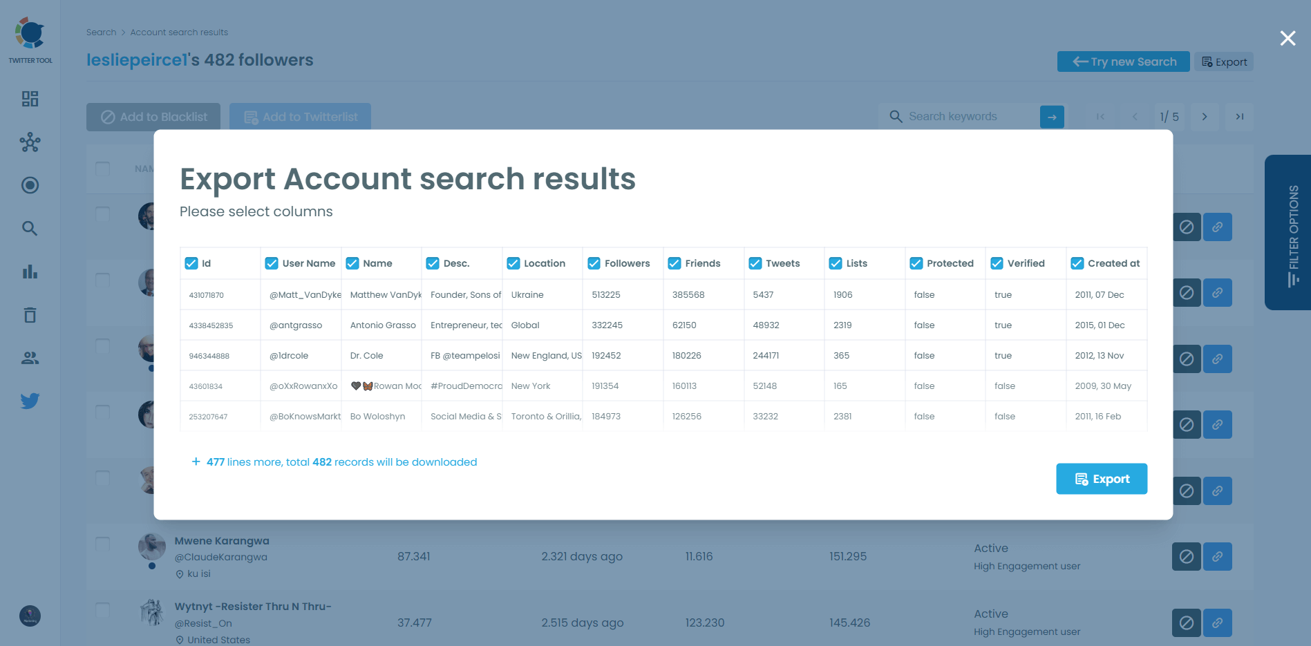 Scrape and download the list of Twitter followers