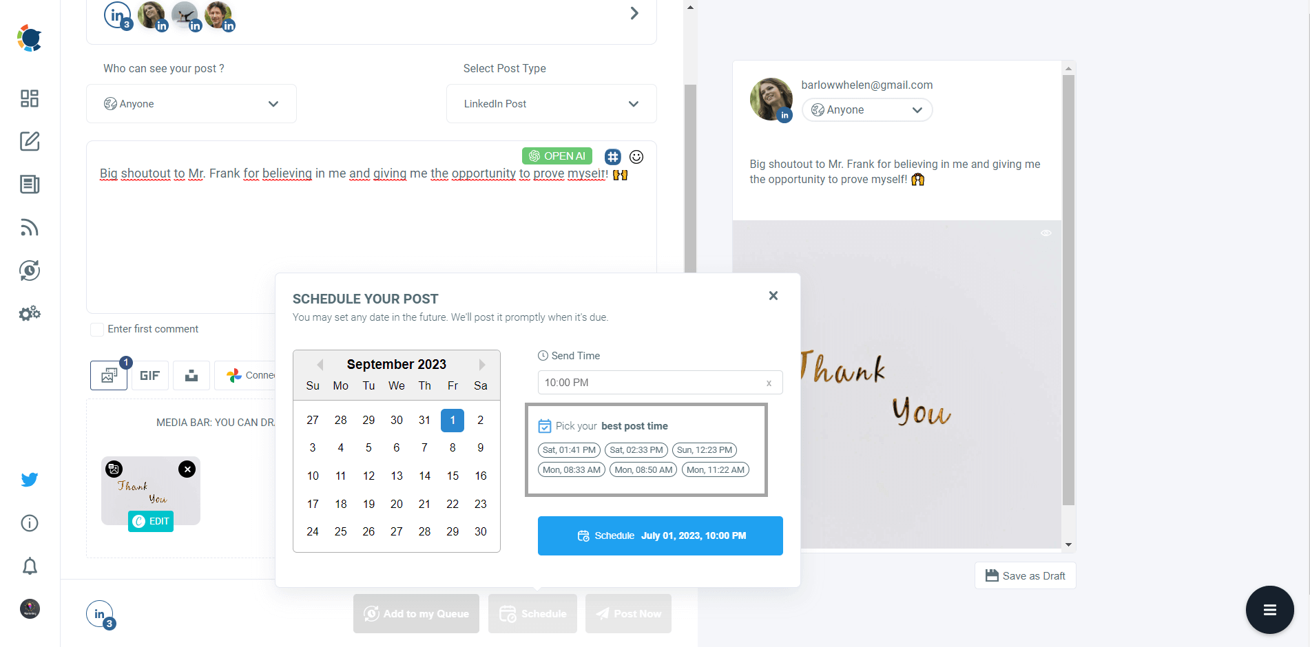 Schedule your LinkedIn posts