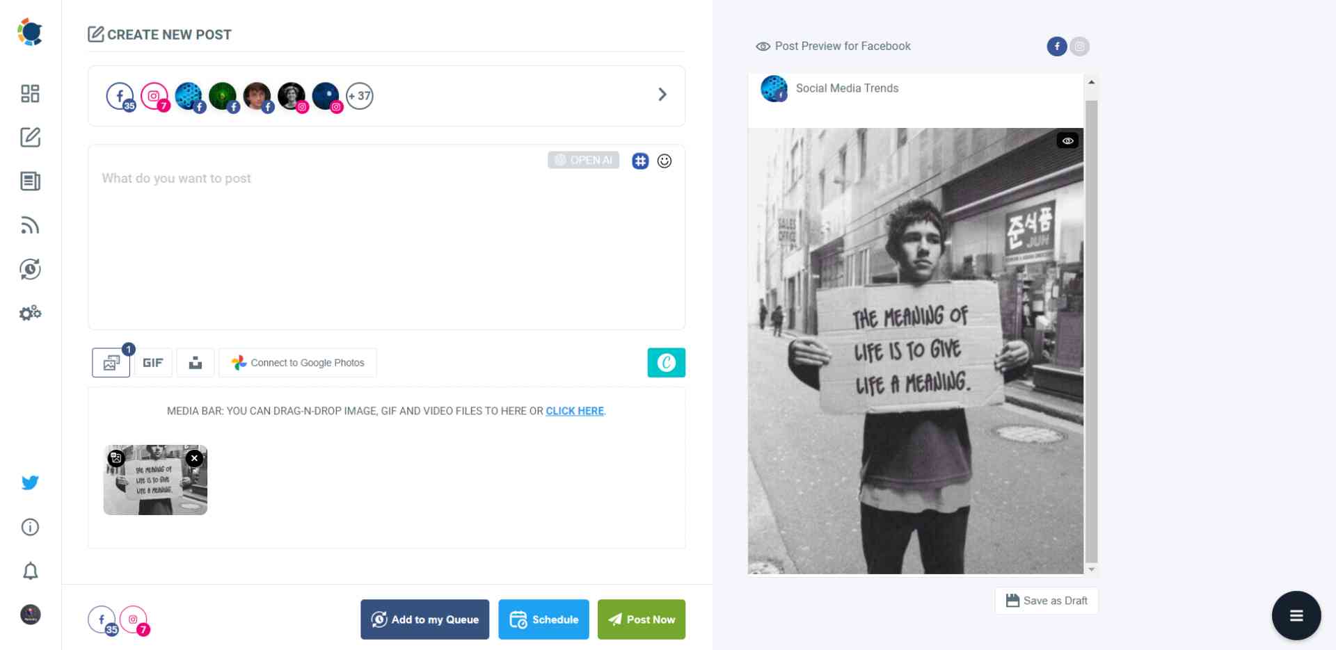 Post to Facebook and Instagram at once