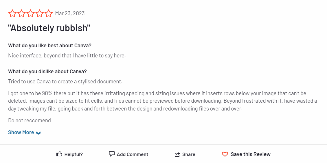 Canva negative comment