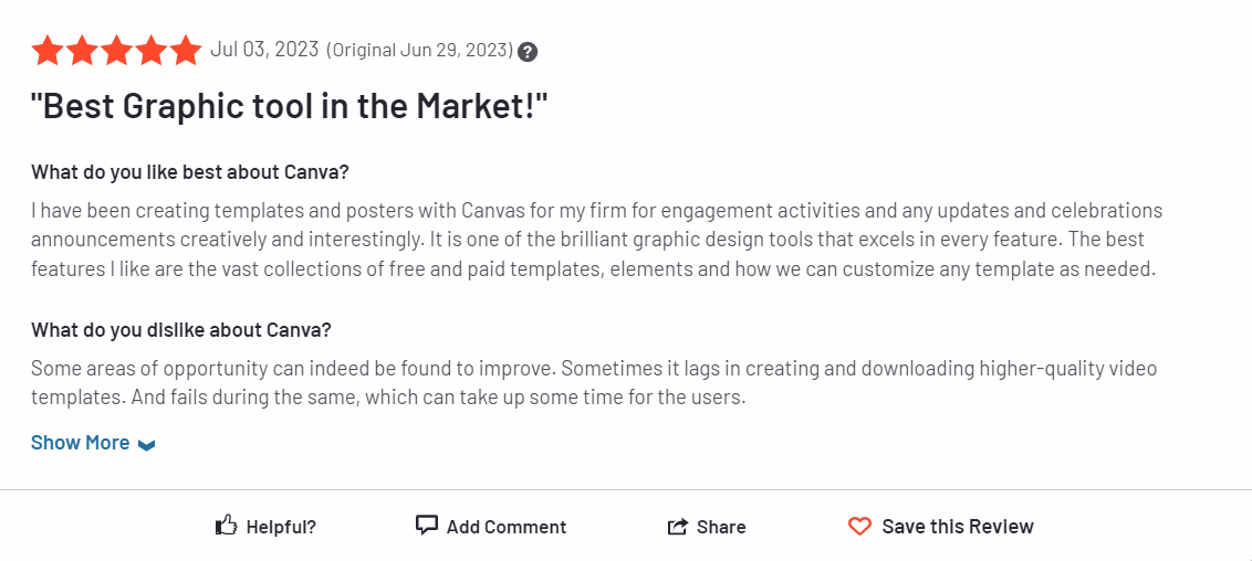 Canva positive comment