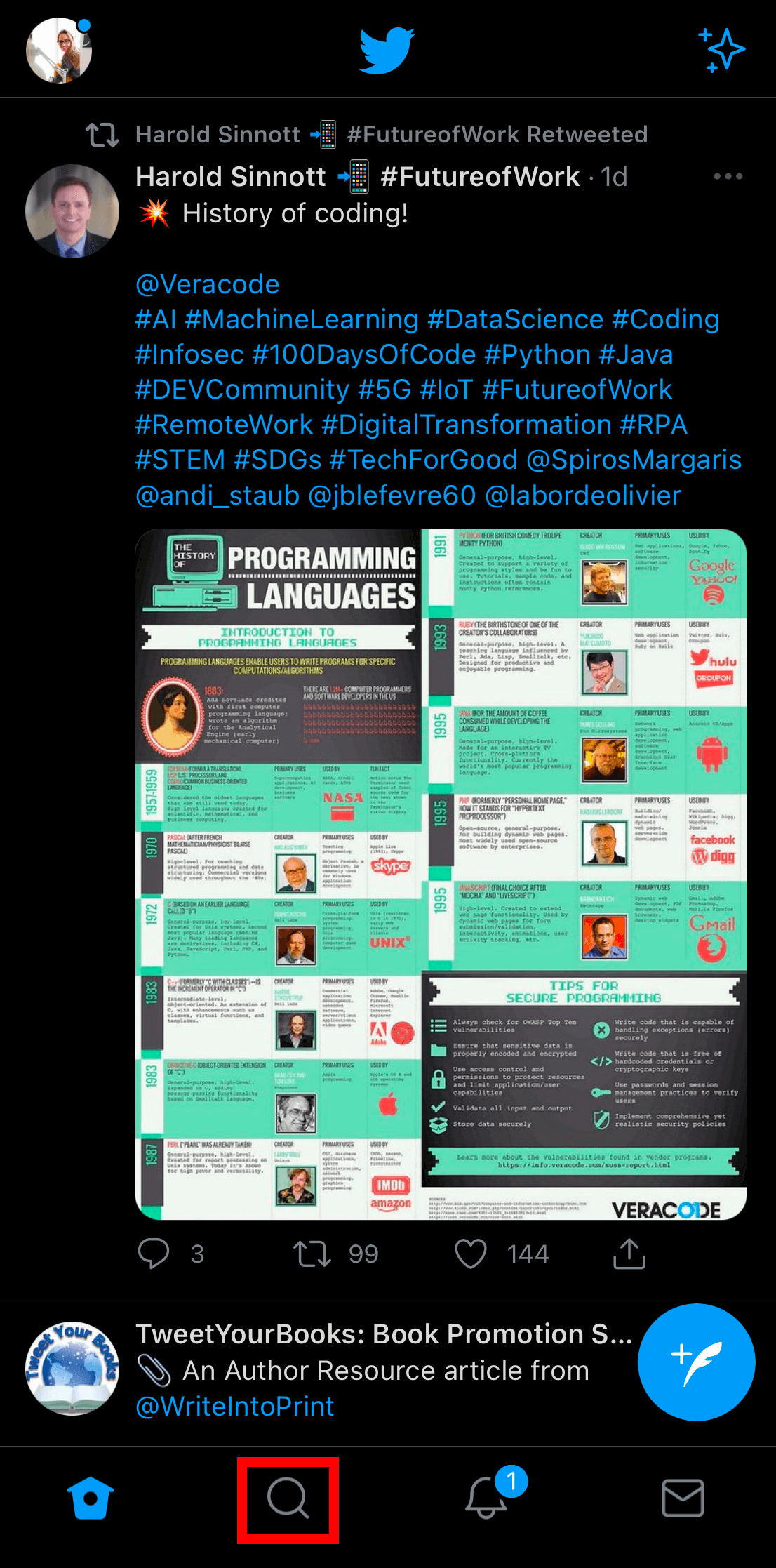 Click on search icon on Twitter