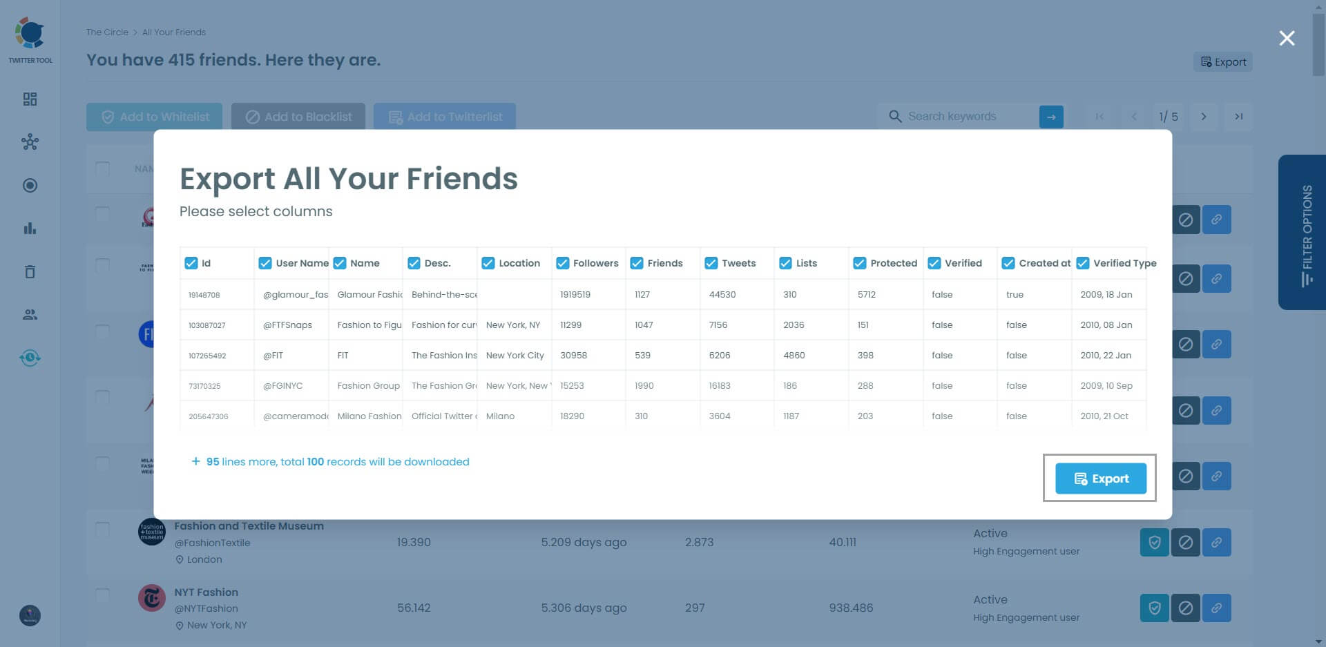 Export your followers and friends