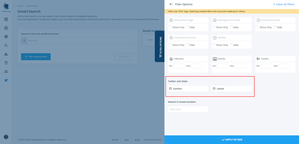 Search Twitter accounts by join date