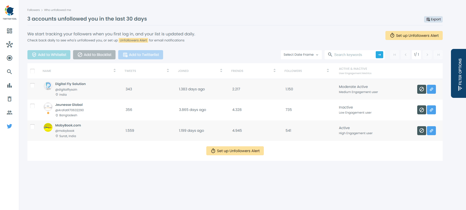 The list of accounts that unfollowed me on Twitter