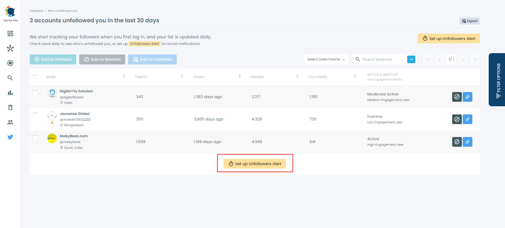 How to set up an alert for unfollowers