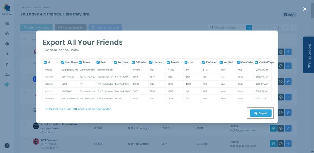 Export Twitter friends