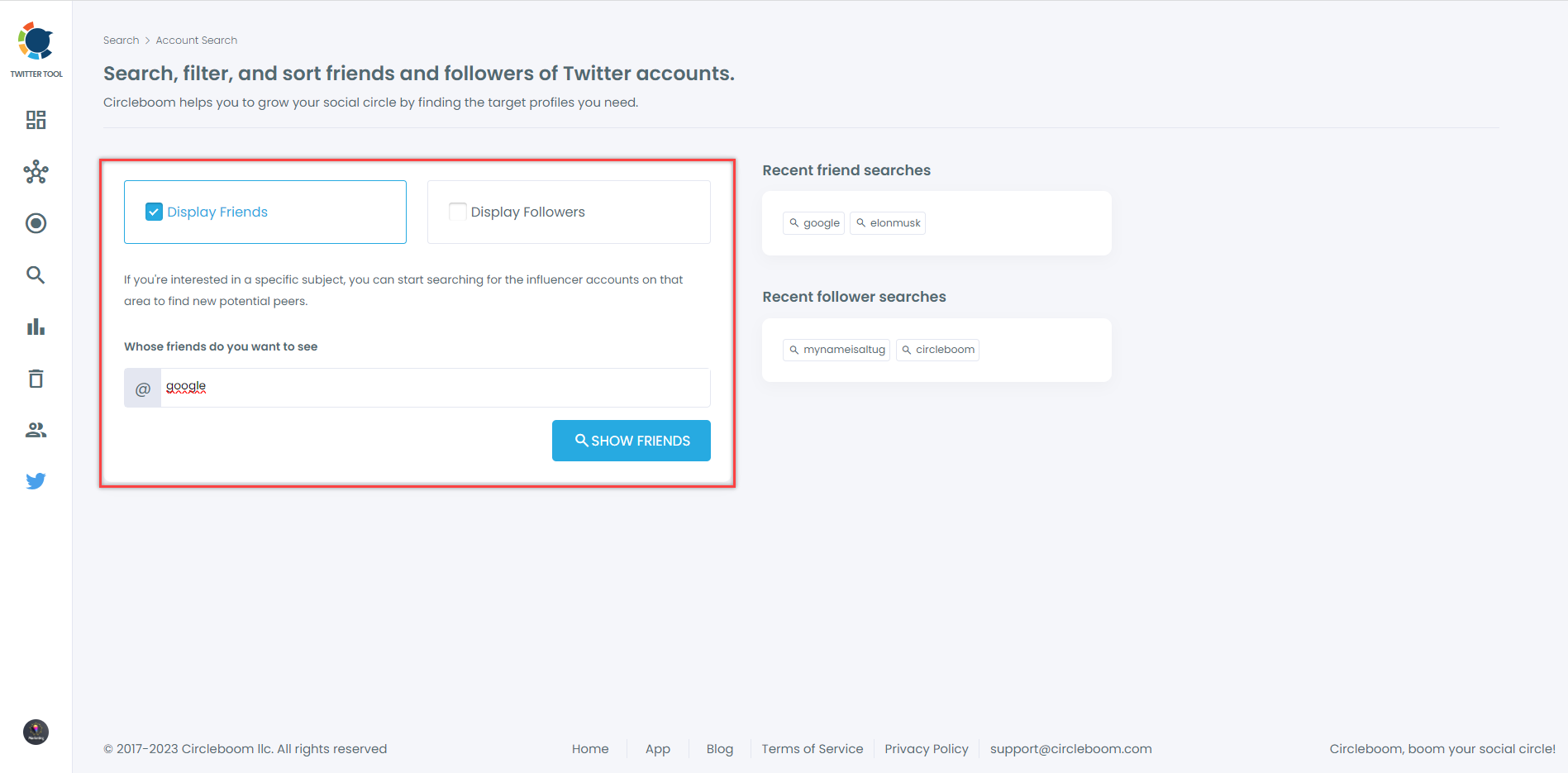 Search for Twitter friends of Google