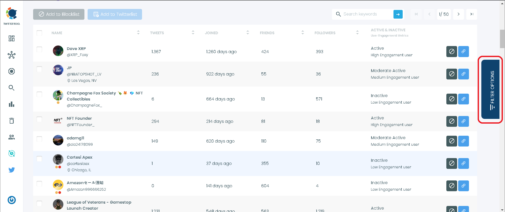 Filter options offered by Circleboom