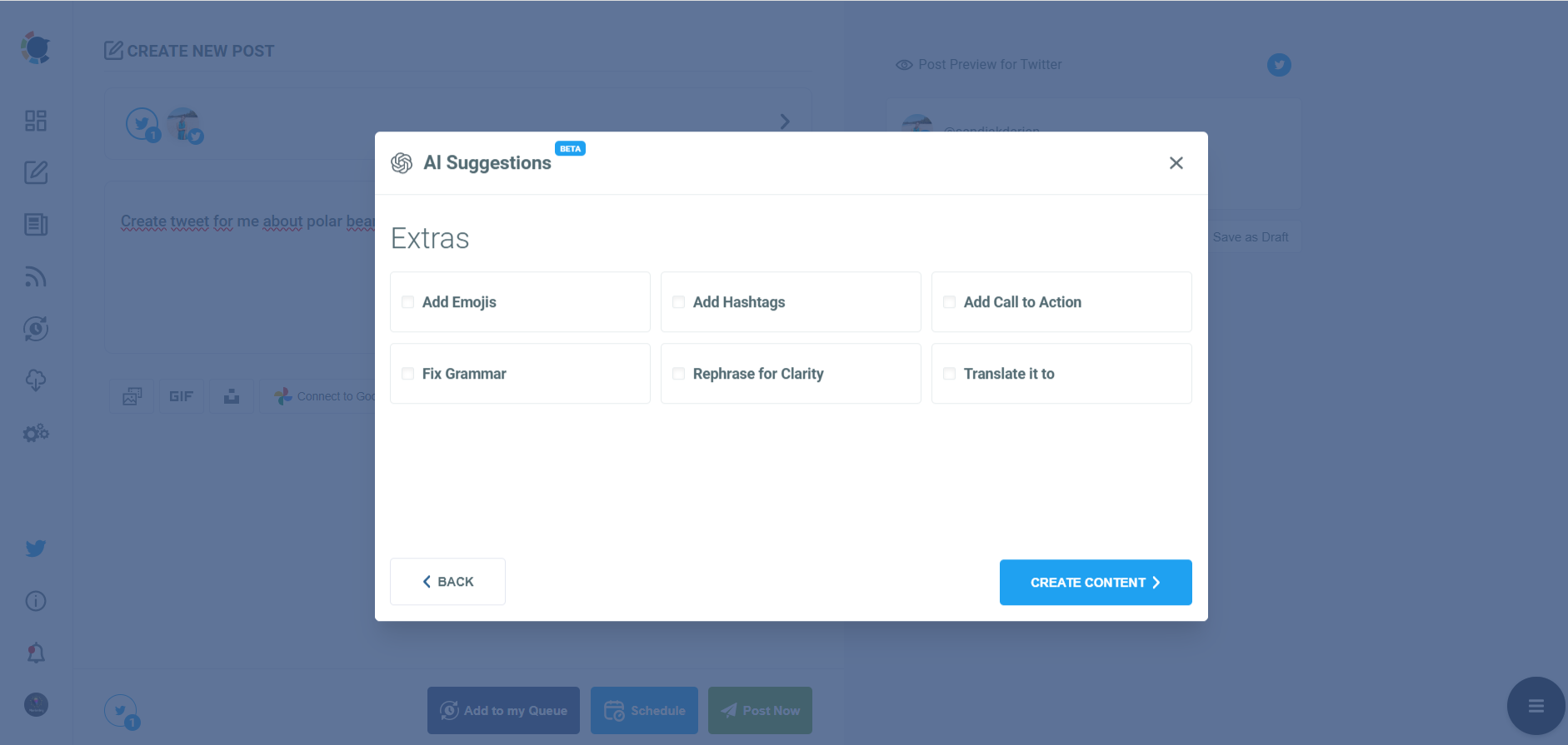 Add emojis, hashtags and CTAs. Also fix or translate your content.