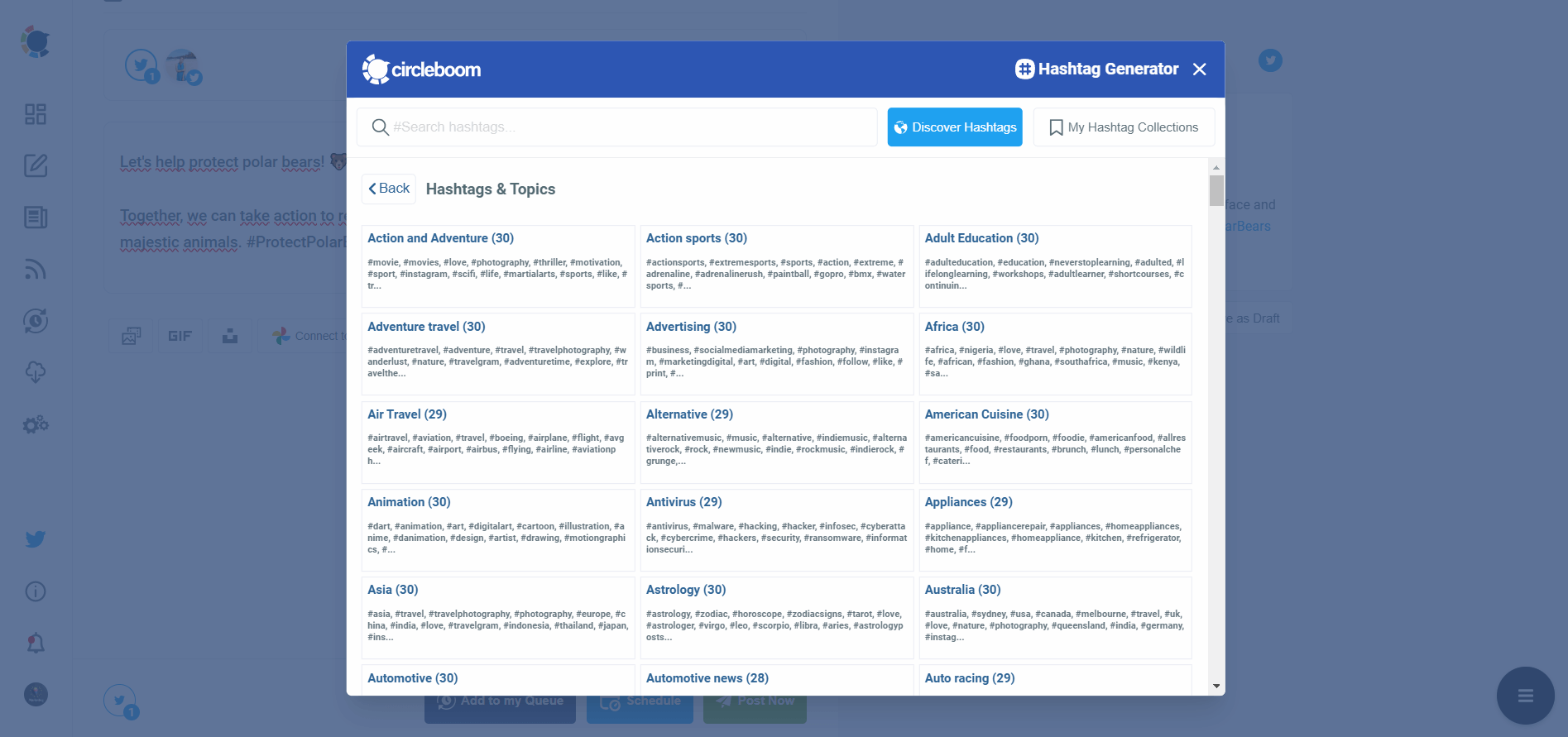 Enrich your tweets with relevant and popular hashtags.