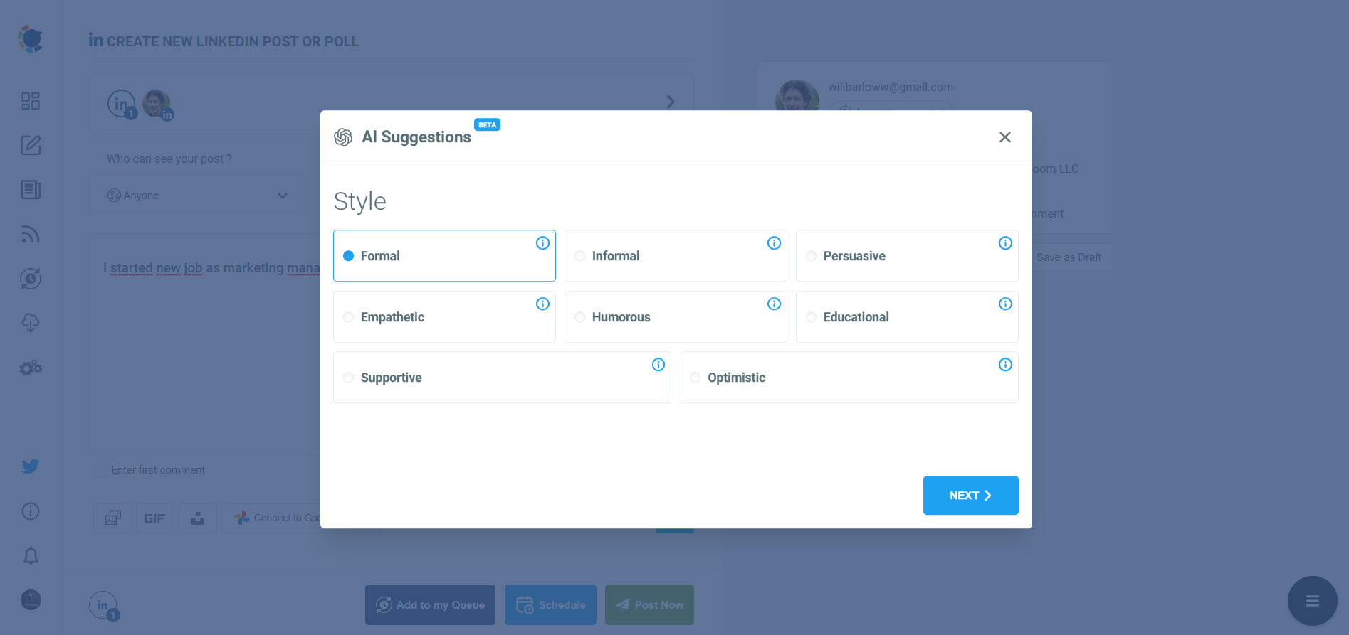 AI Suggestions for LinkedIn posts
