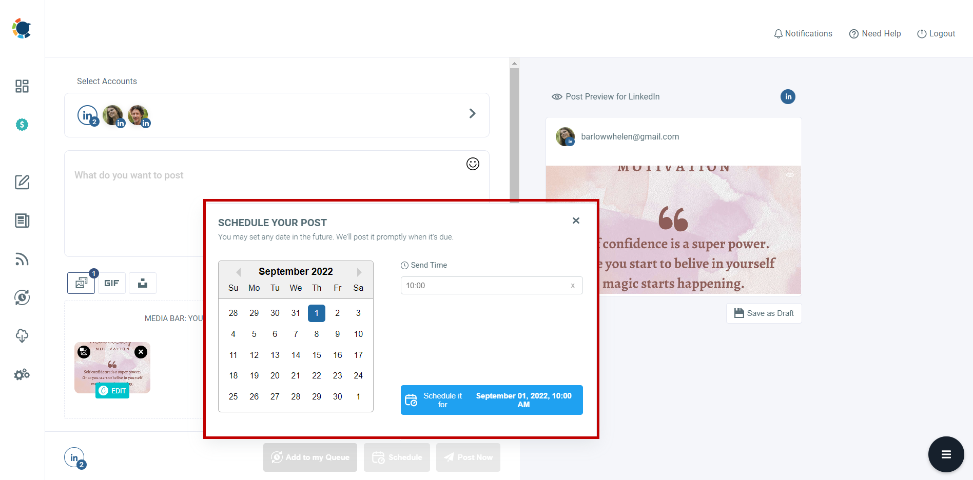 You can schedule your Linkedin posts with Circleboom Publish.
