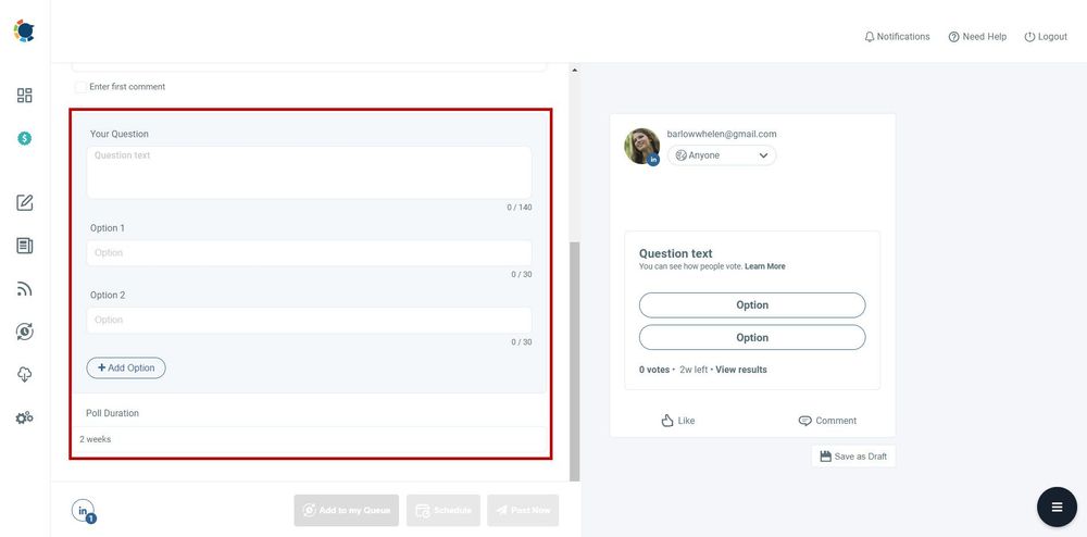 Post your Linkedin poll immediately or schedule it for later.