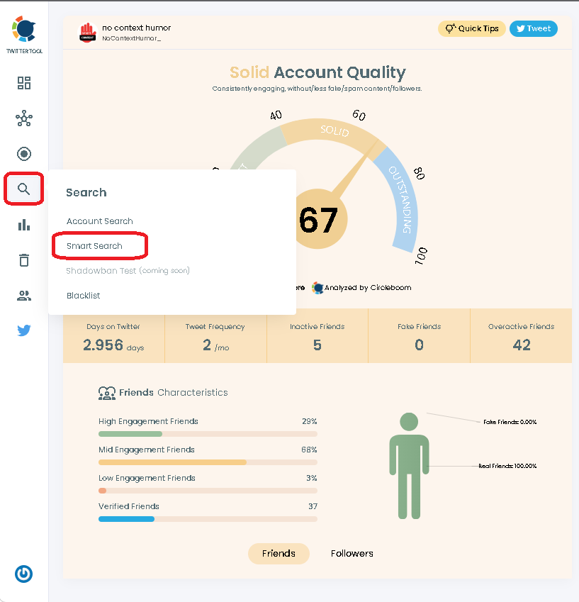 Circleboom's smart search allows you to find nearby tweets and accounts.