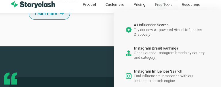 Storyclash offers AI powered free influencer marketing tools.