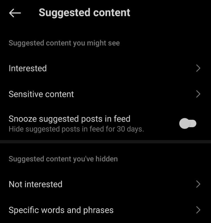 Check sensitive content to avoid an inappropriate Instagram explore feed.
