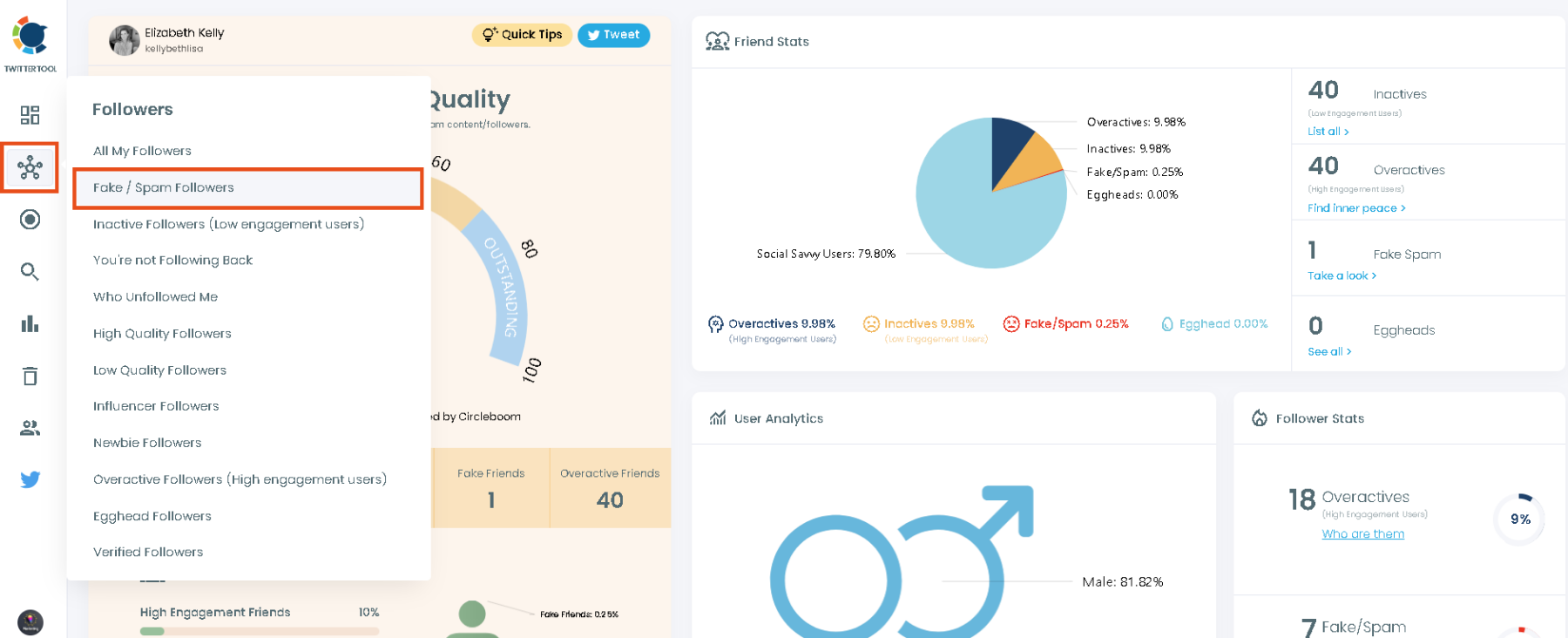 You can list fake/spam followers with Circleboom Twitter.