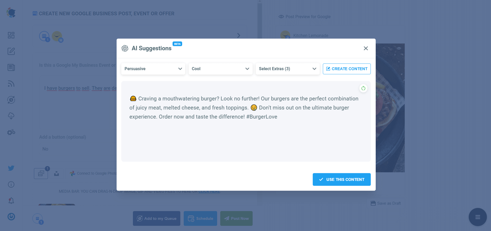 AI suggestions for Google posts