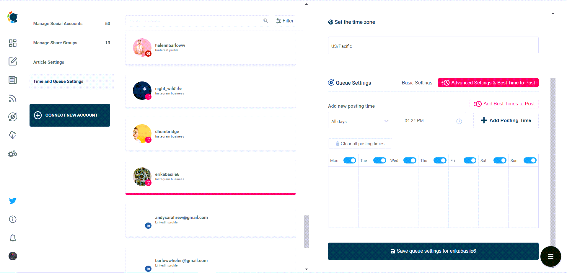 Instagram queue settings