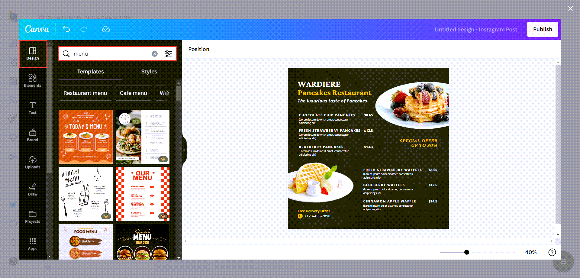 Menu design on Canva with Circleboom