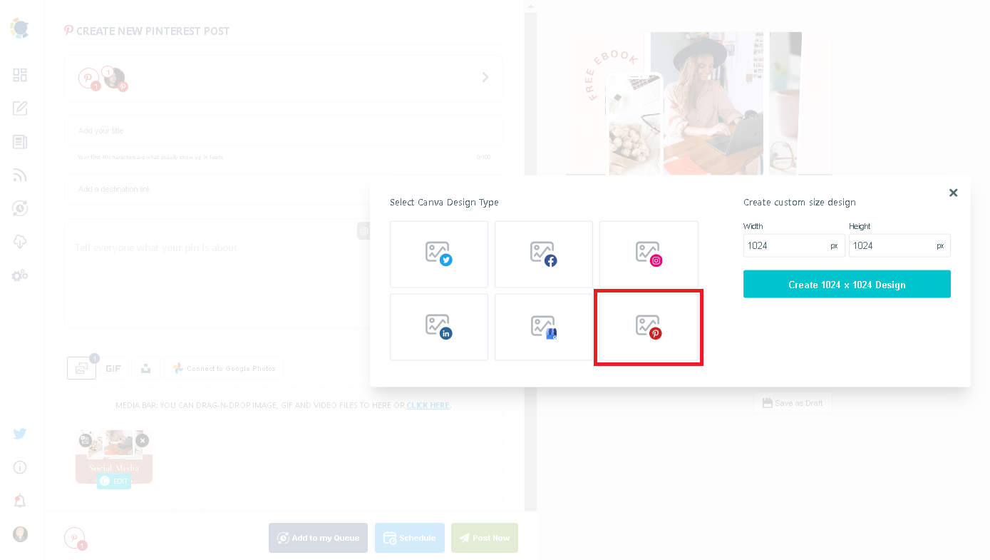 You can use Circleboom's ready made pin templates for high resolution Pinterest images.