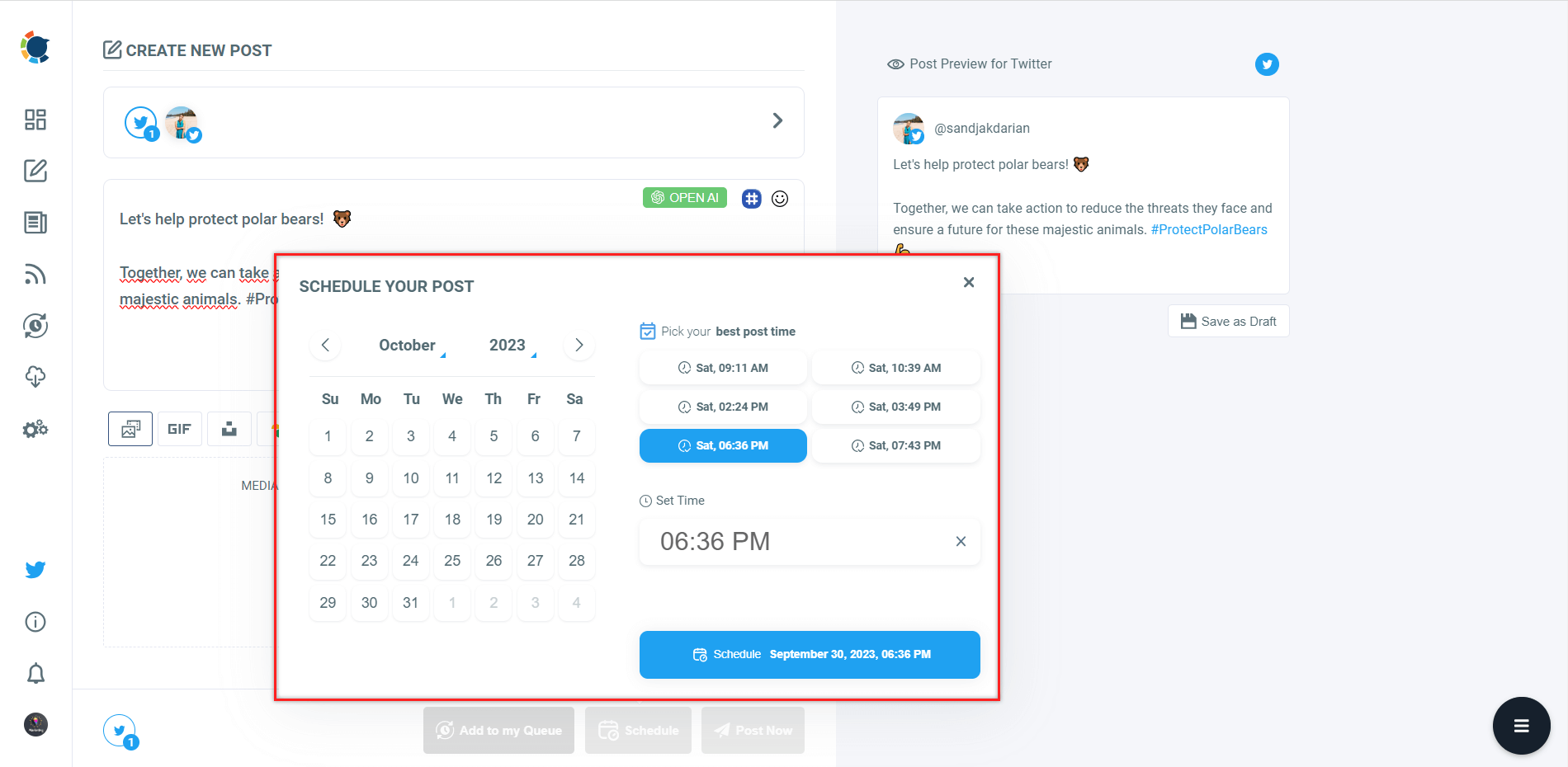 Select an optimal time to tweet