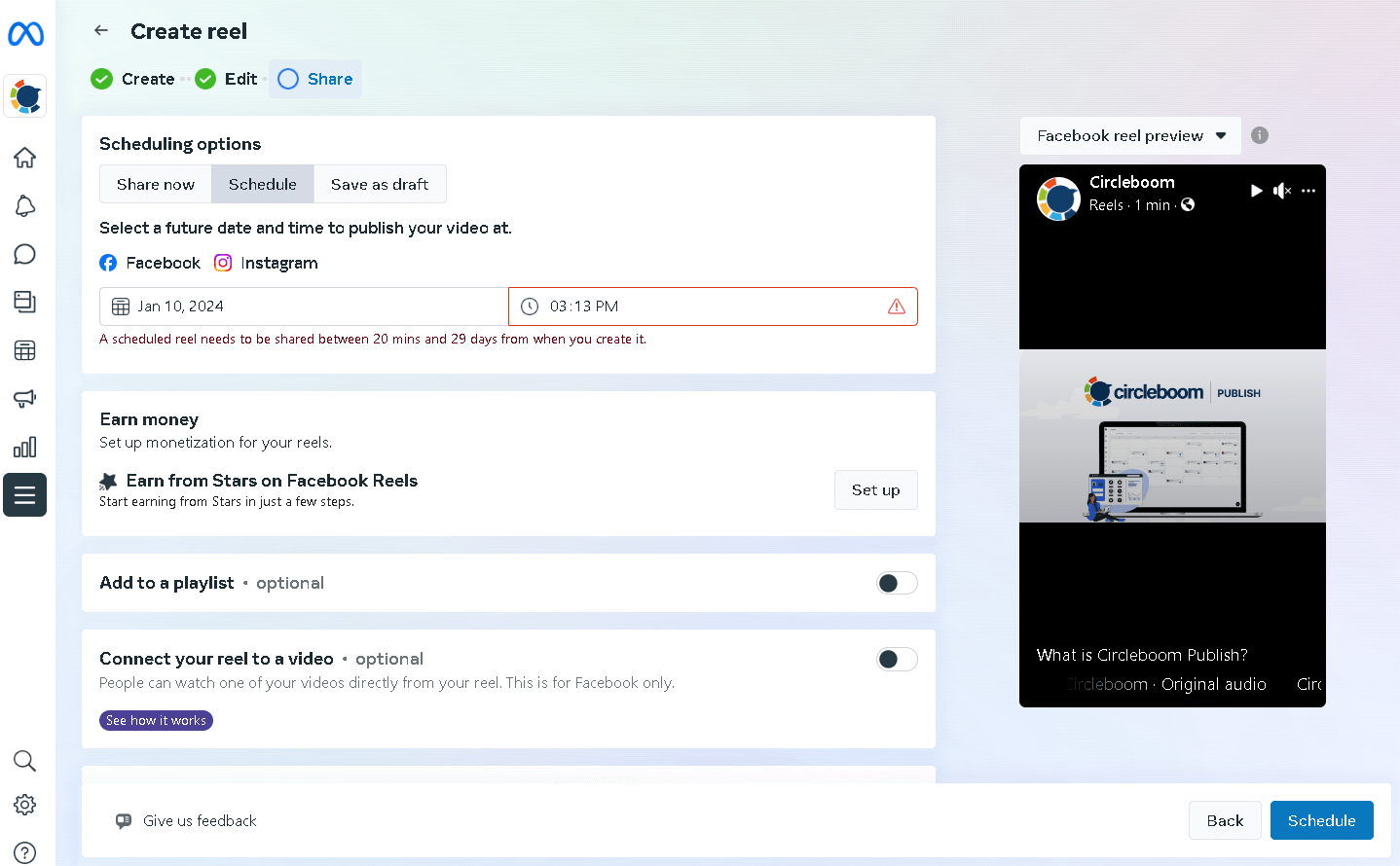 You can schedule reels on Facebook on Meta Business Suite.