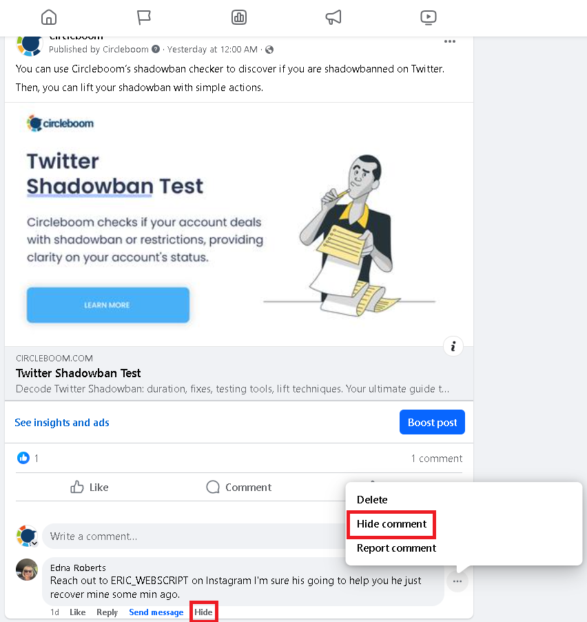 Hiding comments on Facebook is also an alternative to deleting them.