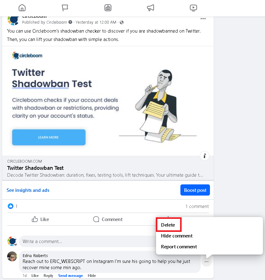 You can easily delete Facebook comments.