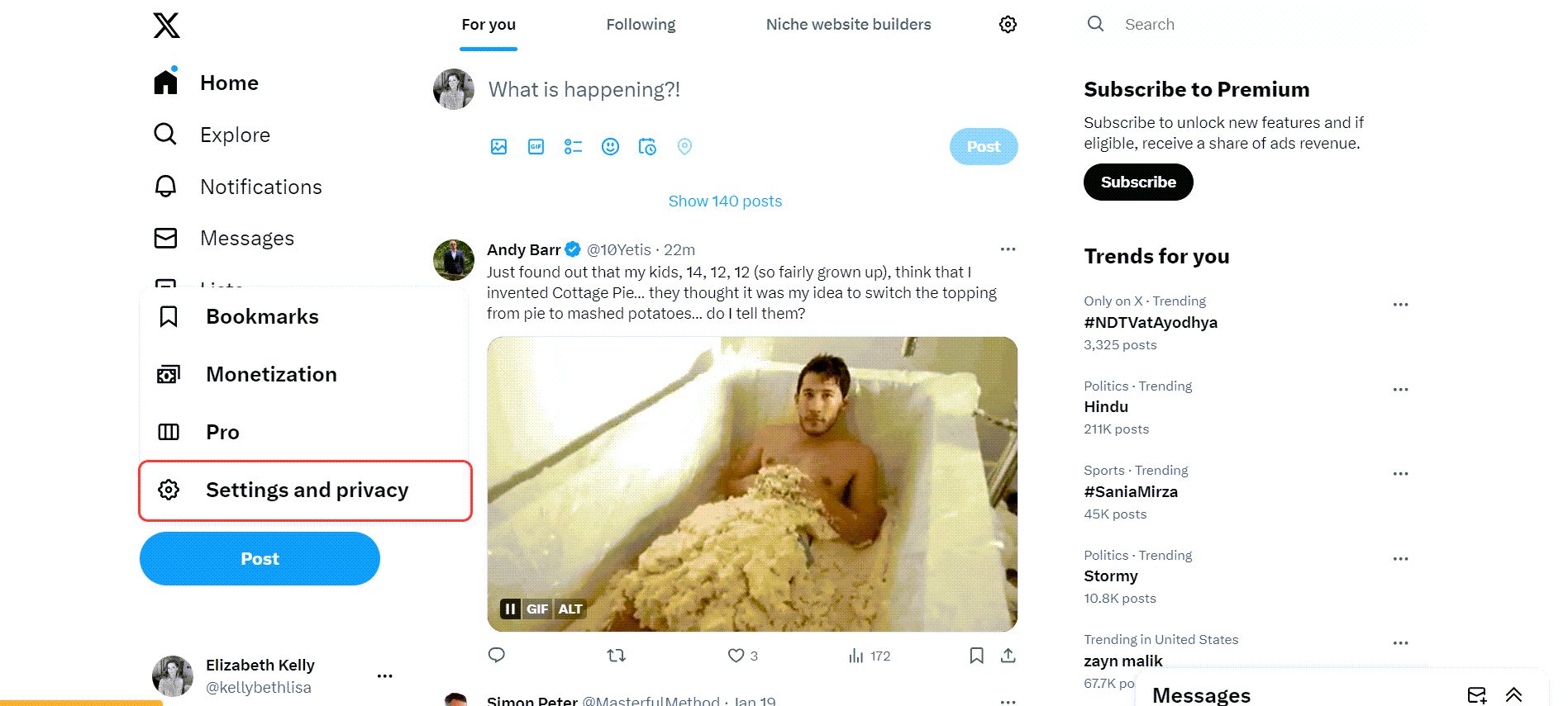 Settings and privacy