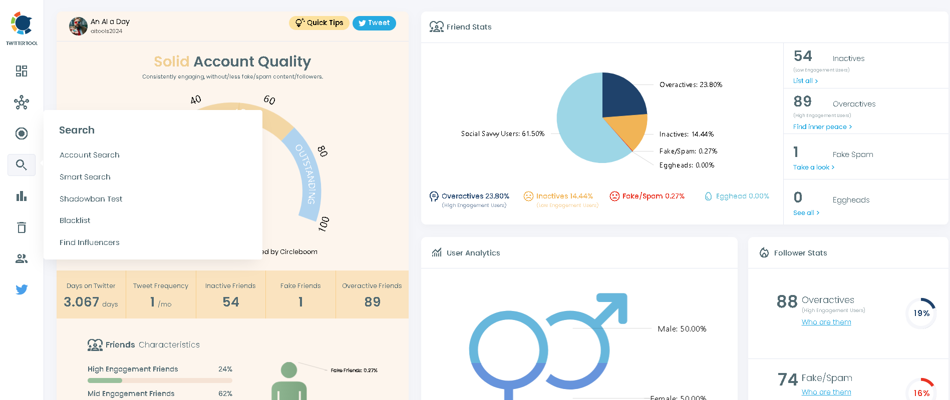 Search features of Circleboom will help you grow your Twitter Business Account.